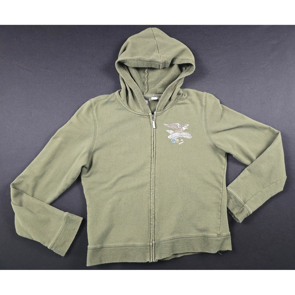 Vintage Harley-Davidson Laconia Full Zip Hoodie Green Eagle Graphic Women Med